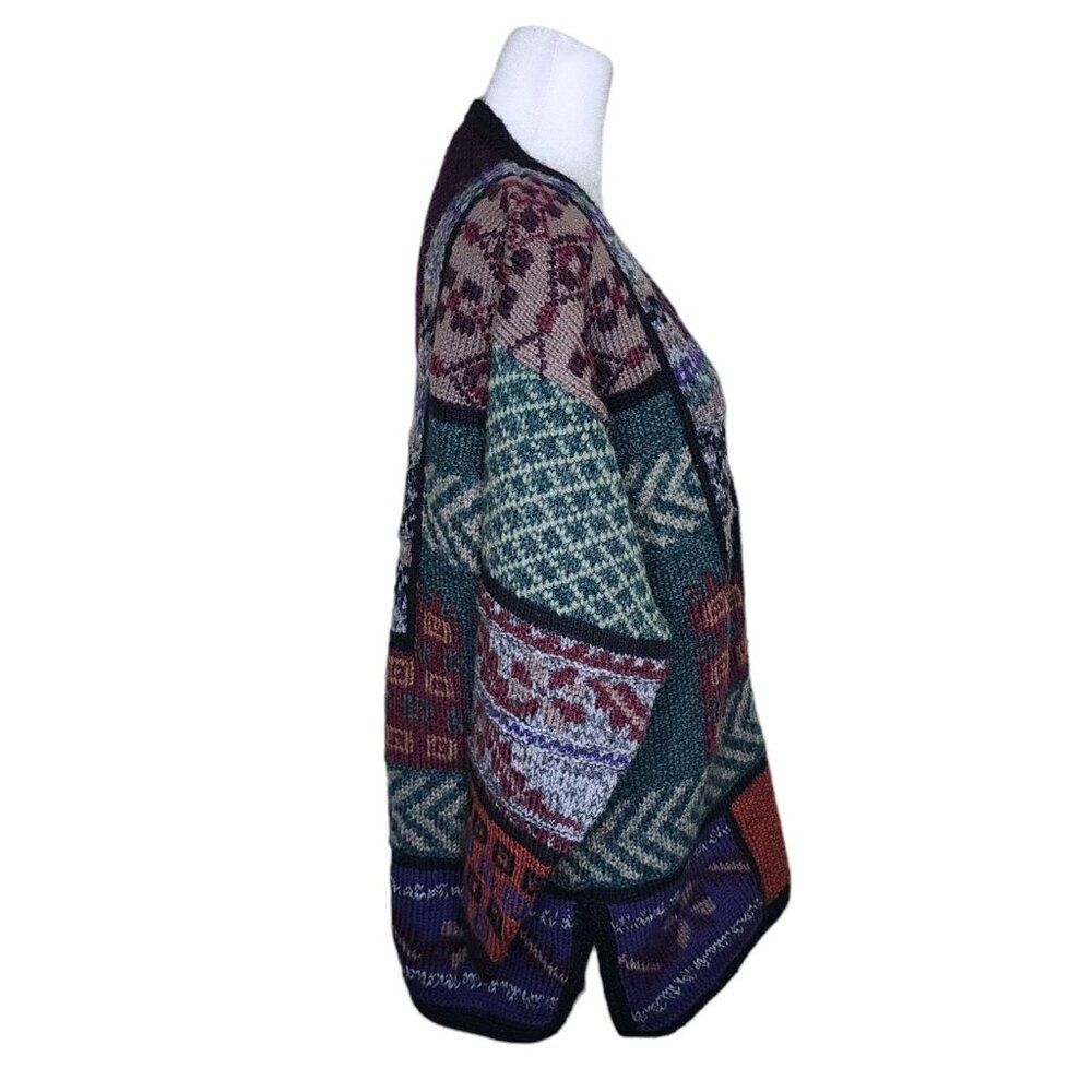Vintage 80s Peruvian Connection Patchwork Cardiga… - image 2
